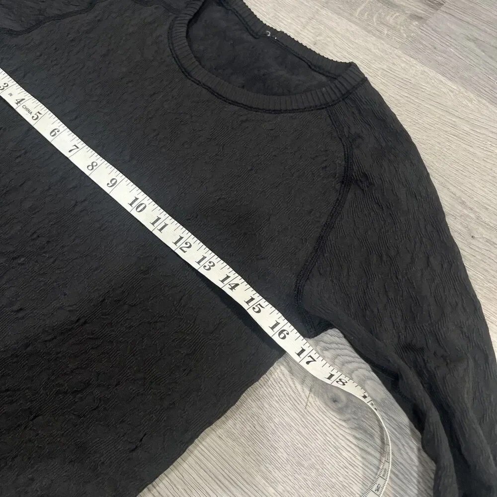 Lululemon Rest Less Pullover Crew Neck Black Textured Long Sleeve Top Size 8-10